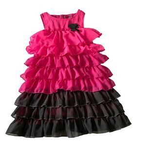 Orchestra Pink & Gray Ruffle Layered Dress - Girls Size 5